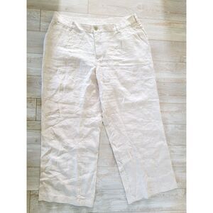 Lands End 18W‎ High Rise Wide Leg 100% Linen Pants Tan Pockets Zip Button